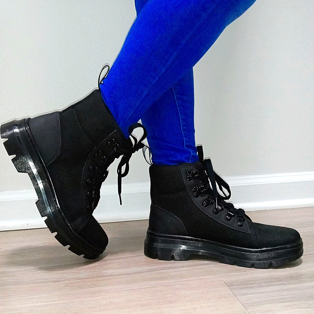 Dr. Martens Combs Combat Boots, Airwair Bouncing Soles, Women's, 7.5, black